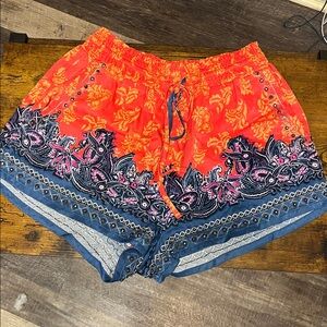 Free people San Paulo orange and blue beaded shorts